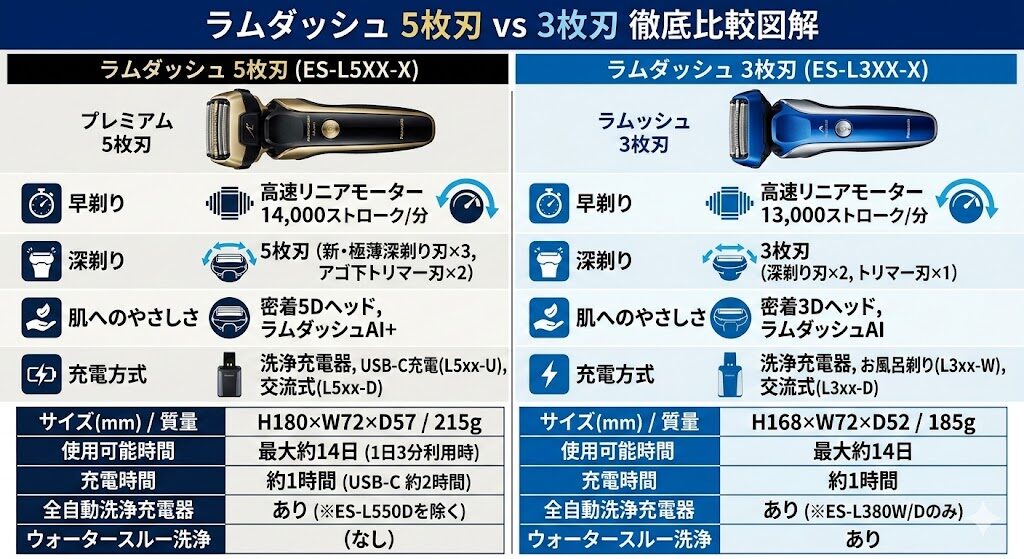 ラムダッシュ5枚刃と3枚刃徹底比較