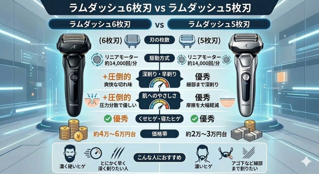ラムダッシュ6枚刃と5枚刃の比較