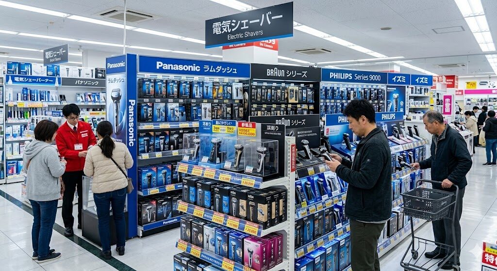 家電量販店のシェーバーコーナー
