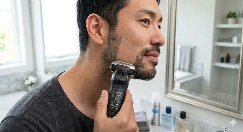 ラムダッシュPRO6でヒゲをワンストロークで剃る様子