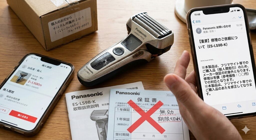 ラムダッシュ中古品やフリマサイトで購入品はメーカー保証対象外