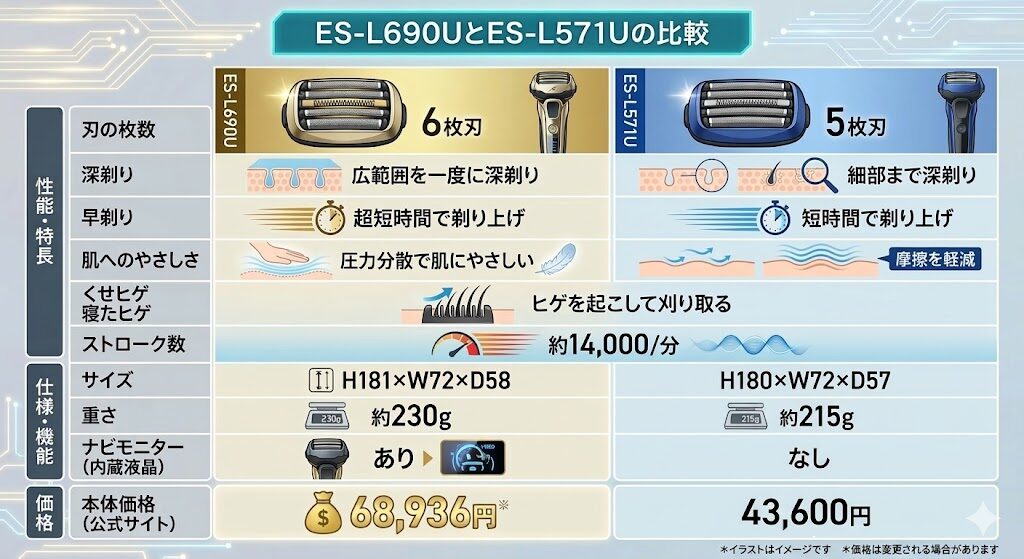 ES-L690UとES-L571Uの比較