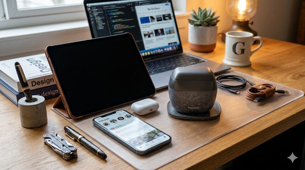 ES-PV70がガジェットの一部として置いてある様子