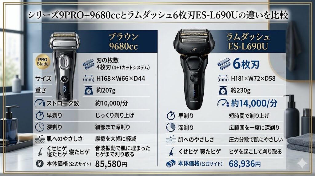 ブラウン9680ccとラムダッシュES-L690Uの比較