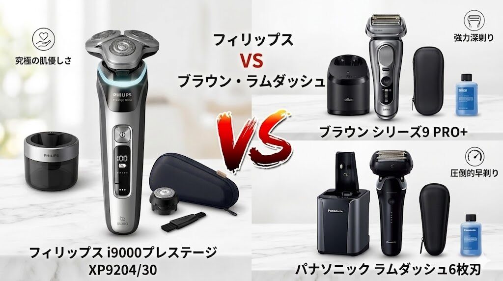 フィリップスXP9402/30 VS ブラウンシリーズ9PRO+＆ラムダッシュ6枚刃の比較