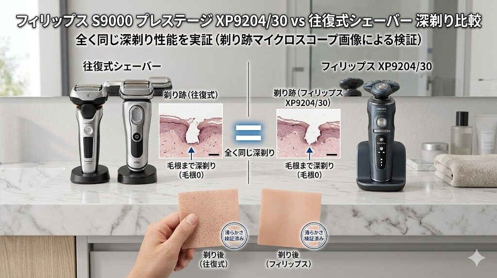 XP9204/30と往復式シェーバーの深剃り性能を比較