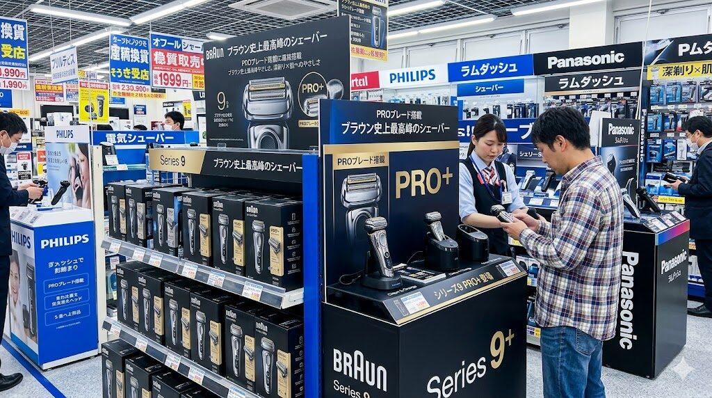 ブラウンシリーズ9PRO+が家電量販店に陳列されてる様子