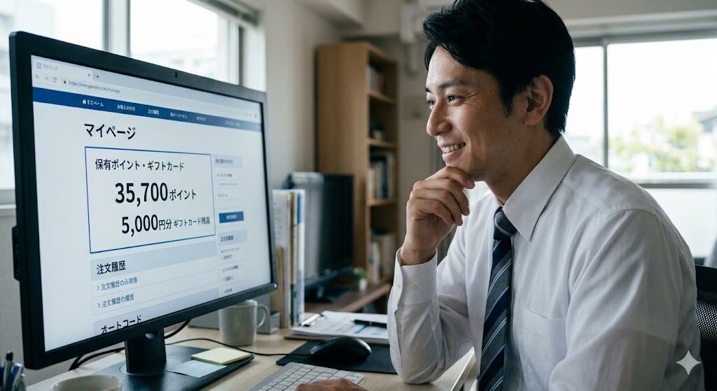 普段使いノECサイトでポイントが貯まっているのを見ている様子