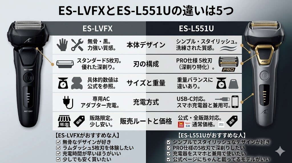 ES-LVFXとES-L551の違いは5つ