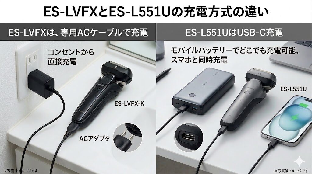 ES-LVFXとES-L551Uの充電方式の違い