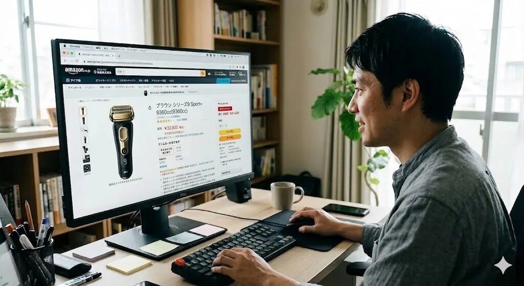 ブラウンシリーズ9Sport+9360ccをAmazonで買う様子