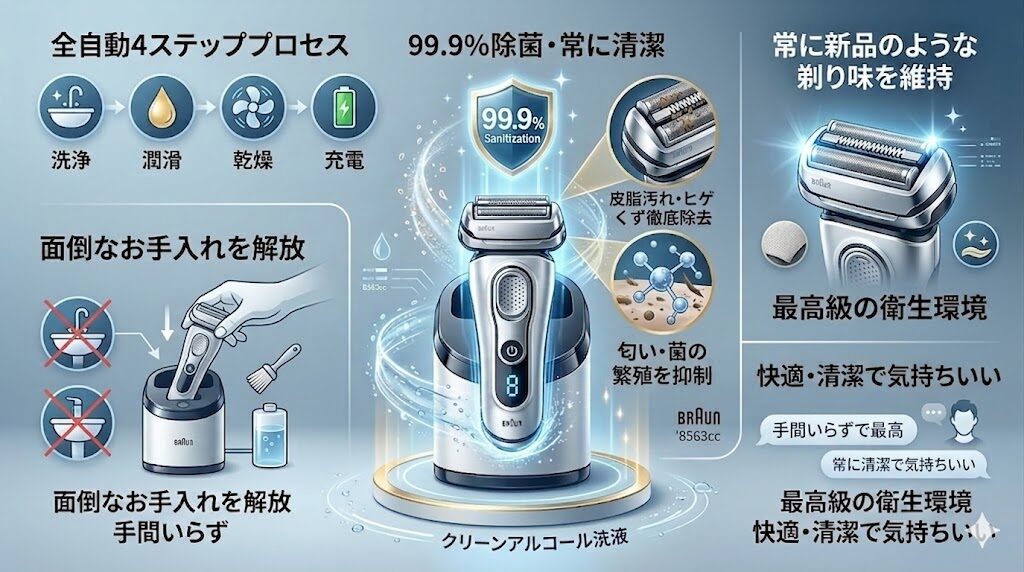 ブラウンシリーズ8 アルコール洗浄システムがとにかく便利で快適