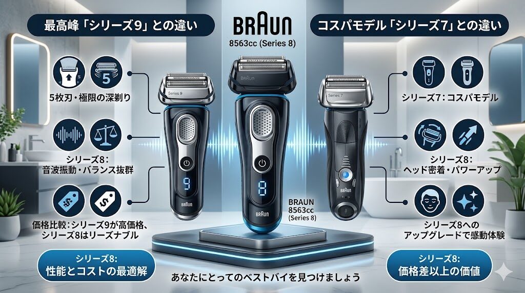 ブラウンシリーズ8「8563cc」とブラウンシリーズ9・シリーズ7の違いは？