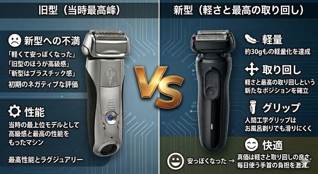 ブラウンシリーズ7の旧型のほうがよかったという口コミは設計思想の違い