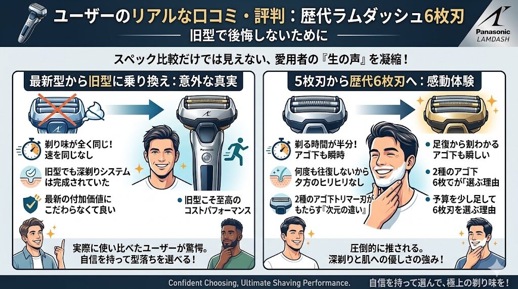ラムダッシュ6枚刃の歴代モデル購入者のリアルな口コミ・評判