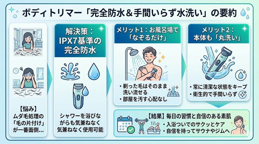 パナソニックボディトリマーは完全防水&手間いらず