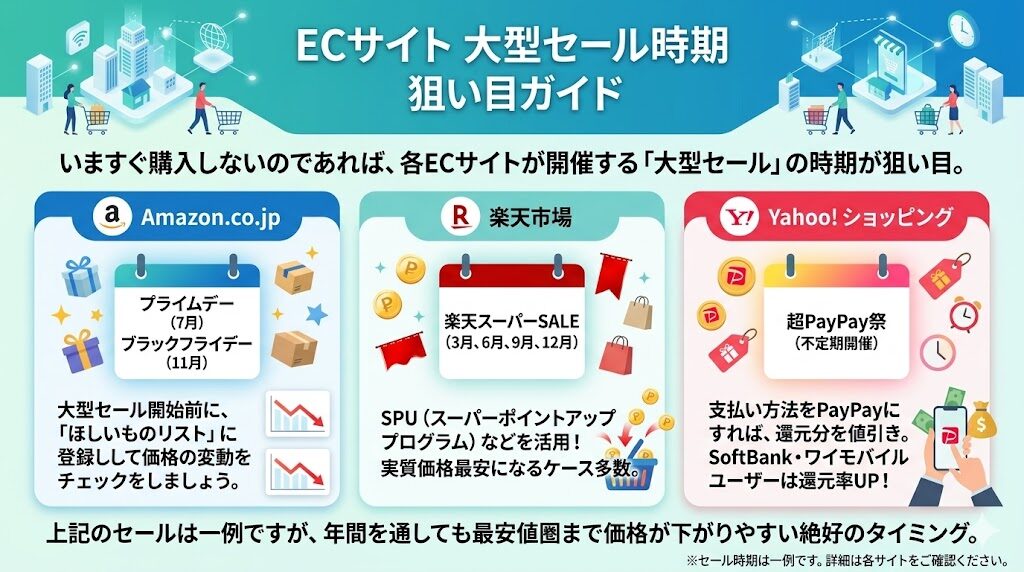 ECサイトで買うなら大型セール時期を狙う