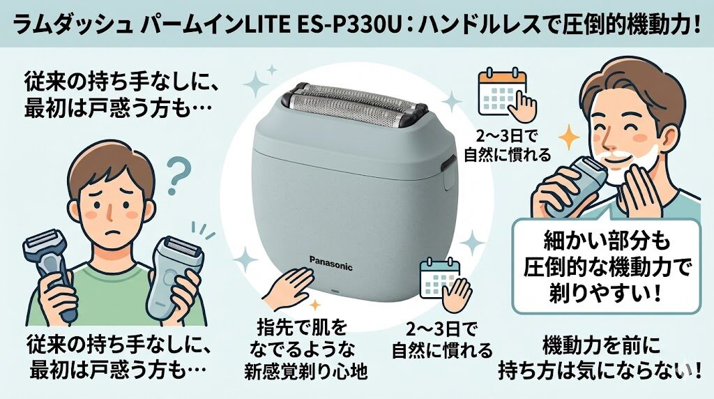 ES-P330Uの持ち方に違和感があるのは最初だけですぐ慣れる