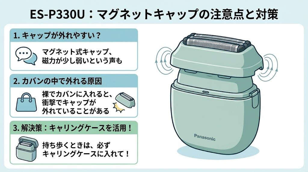 ES-P330Uマグネットキャップが外れやすい