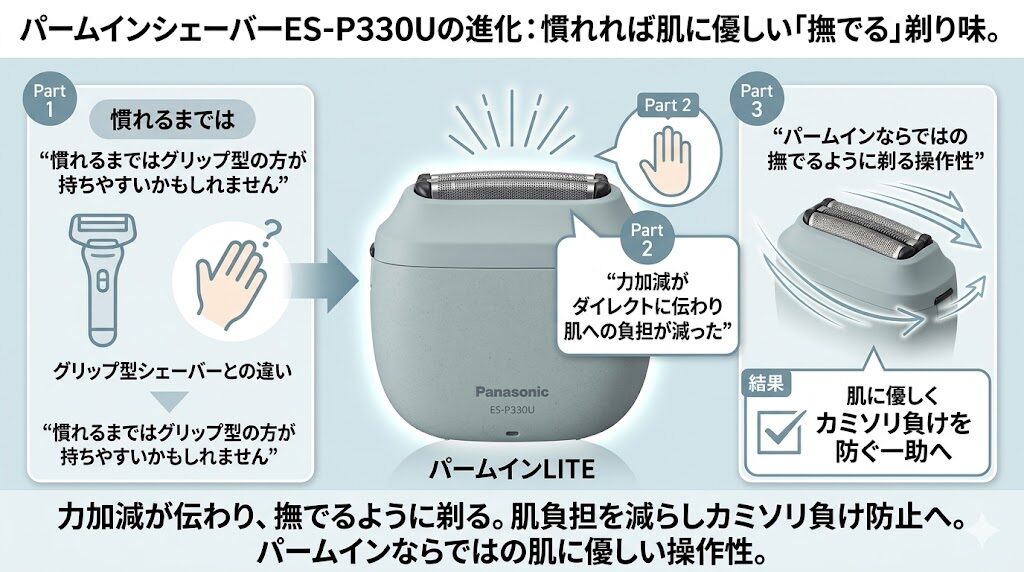ES-P330Uは撫でるように剃れて肌にやさしい