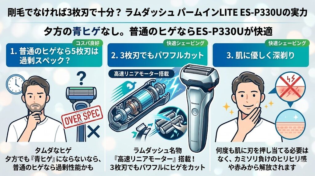 剛毛でなければパームイン3枚刃で十分