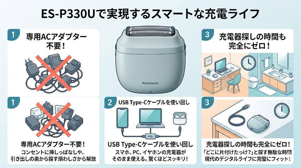 ES-P330UのUSBType-Cでスマホと一緒に充電したい