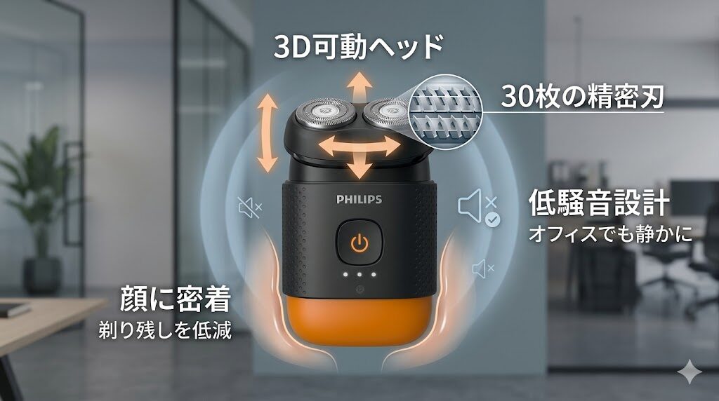 3方向に可動するコンパクトヘッド