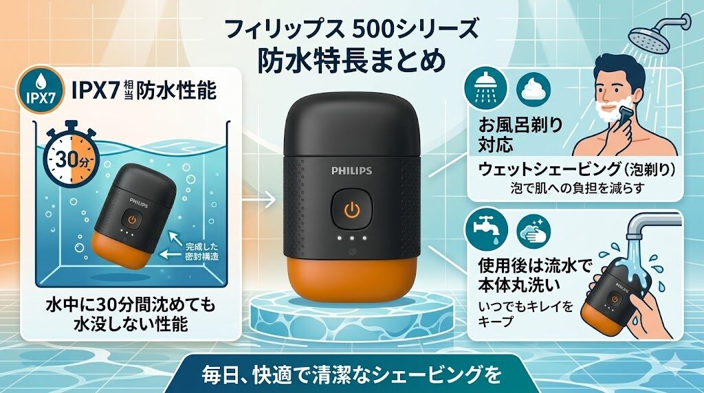 フィリップス500シリーズ丸洗いできる防水性能