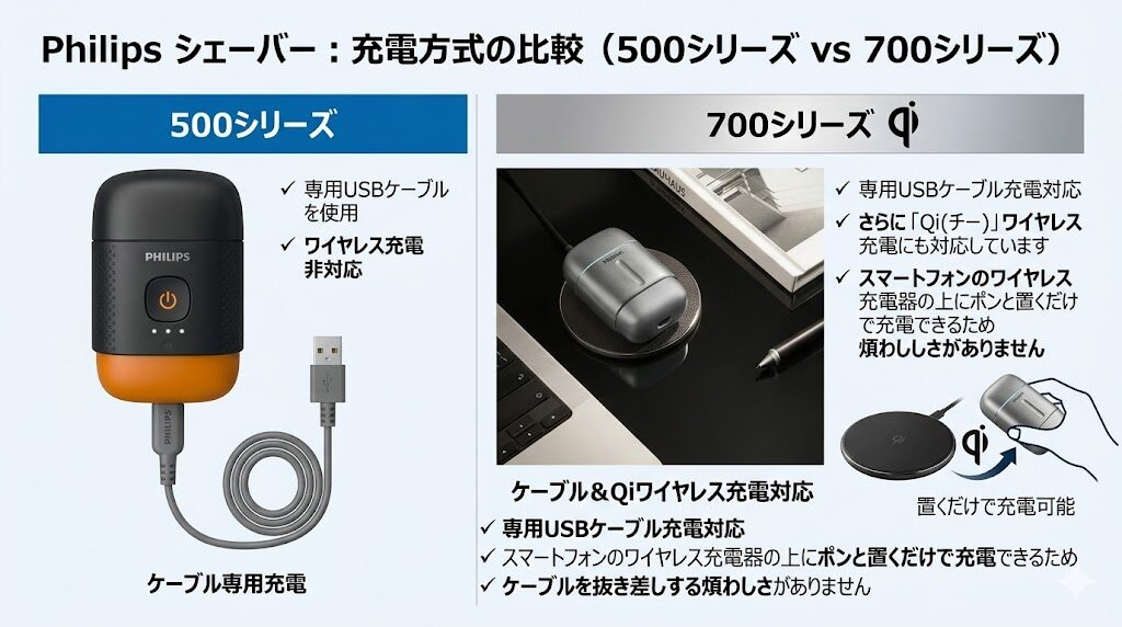 フィリップス500シリーズと700シリーズ 充電方式の違い
