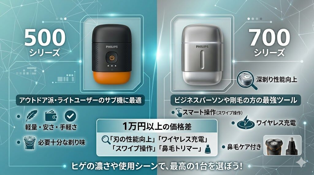 フィリップス500と700シリーズの違いのまとめ