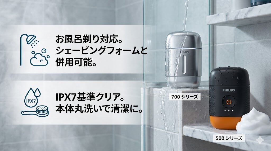 フィリップス500、700シリーズはお風呂剃りと本体丸洗いに対応