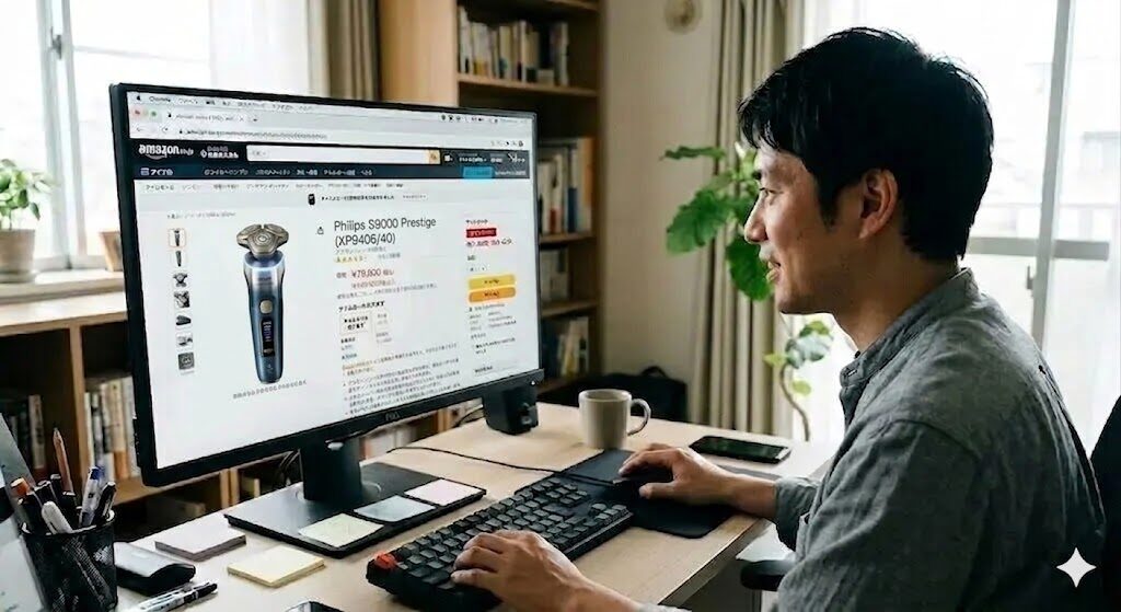 AmazonでXP9406/40を購入する男性