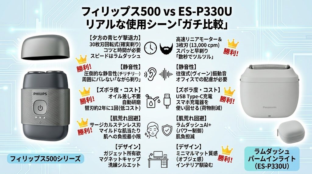 フィリップス500シリーズとパームインライトES-P330Uのガチ比較