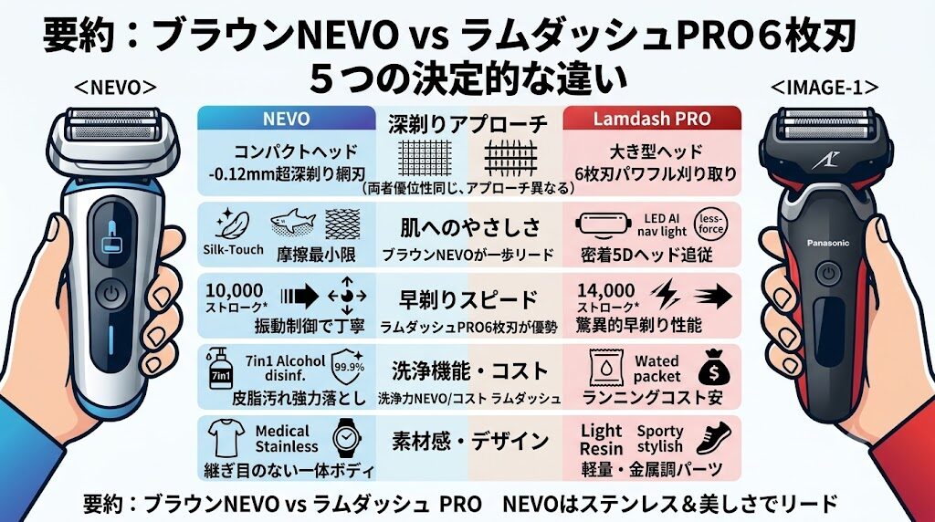 ブラウンNEVOとラムダッシュPRO6枚刃の5つの違い
