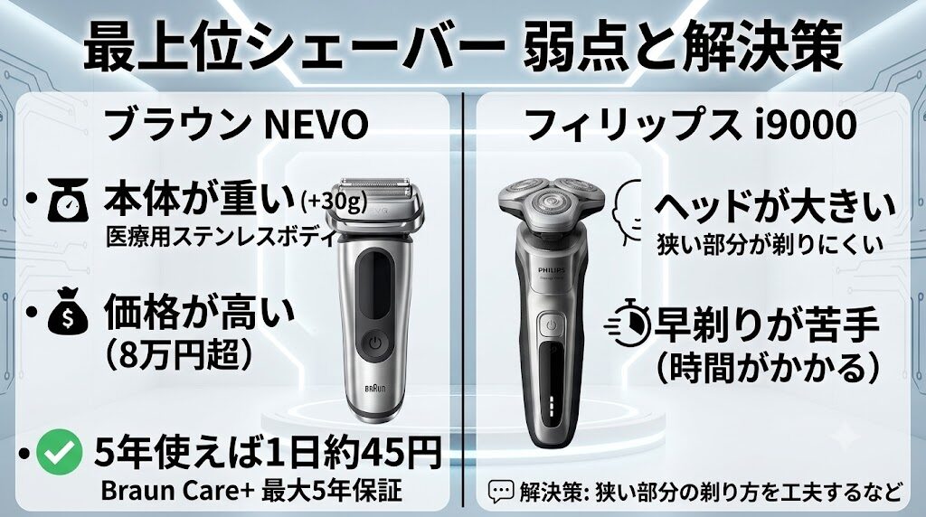 ブラウンNEVOとi9000プレステージウルトラの弱点と解決策