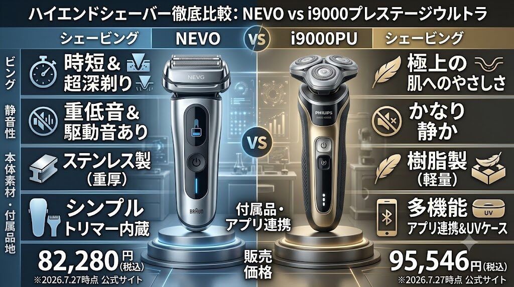 ブラウンNEVOとフィリップスi9000プレステージウルトラの違いを比較