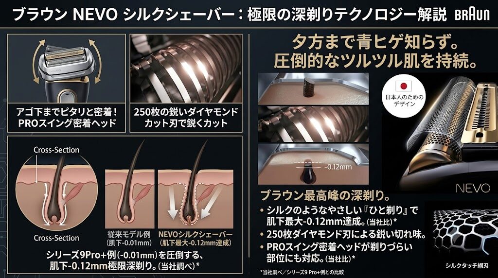 ブラウンNEVOシルクシェーバーの深剃り性能