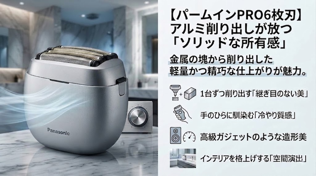 パームインPRO6枚刃の素材はアルミ削り出し。