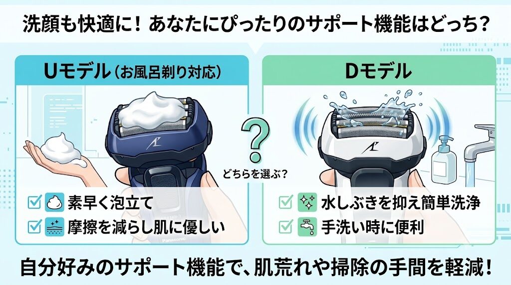ラムダッシュPRO5枚刃の泡メイキングモード、音波洗浄モード