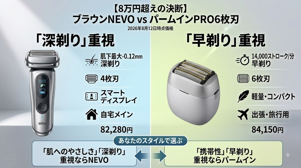 ブラウンNEVOとパームインPRO6枚刃はどっちが買い?