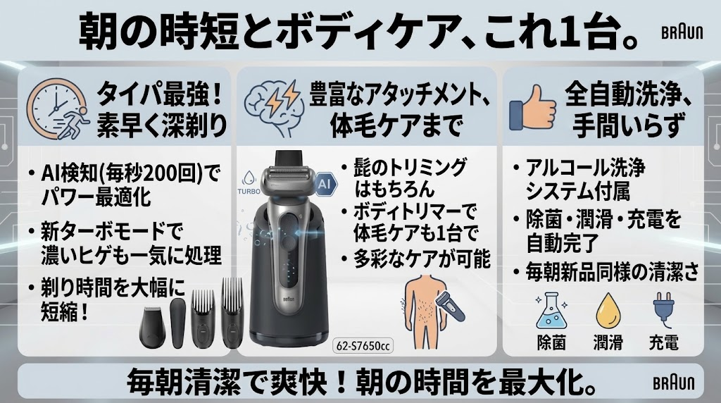 ブラウンシリーズ6 62-S7650ccは豊富なアタッチメント