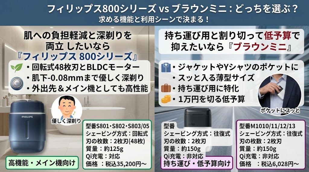 フィリップス800シリーズとブラウンミニどっちを選ぶ?