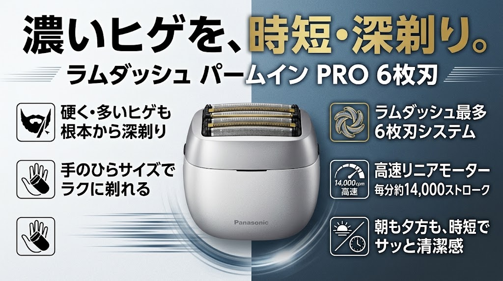 ラムダッシュパームインPRO6枚刃は時短で深剃り